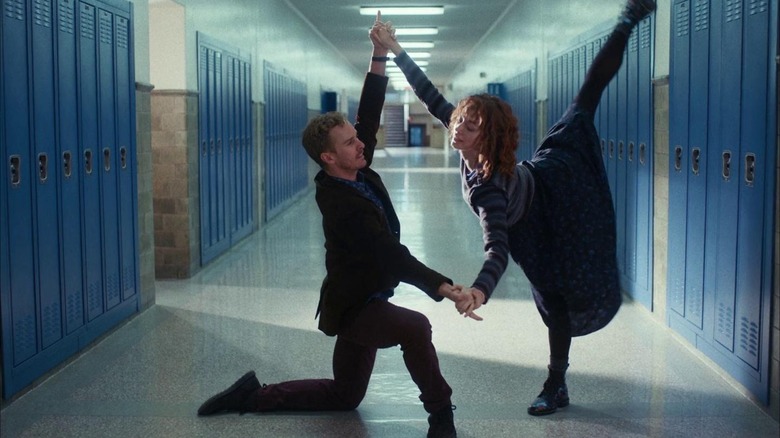 Two ballet dancers in a school hallway in "I'm Thinking of Ending Things"