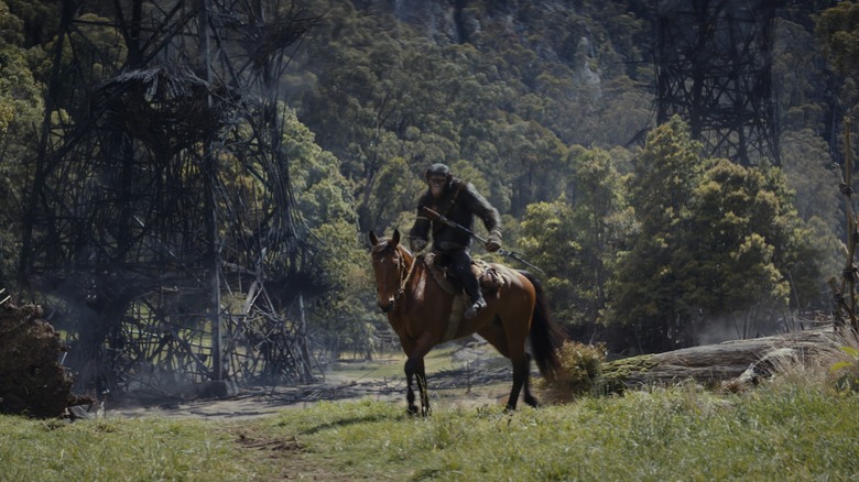 Noa riding horse and holding weapon