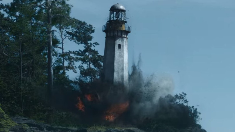 A lighthouse begins to explode