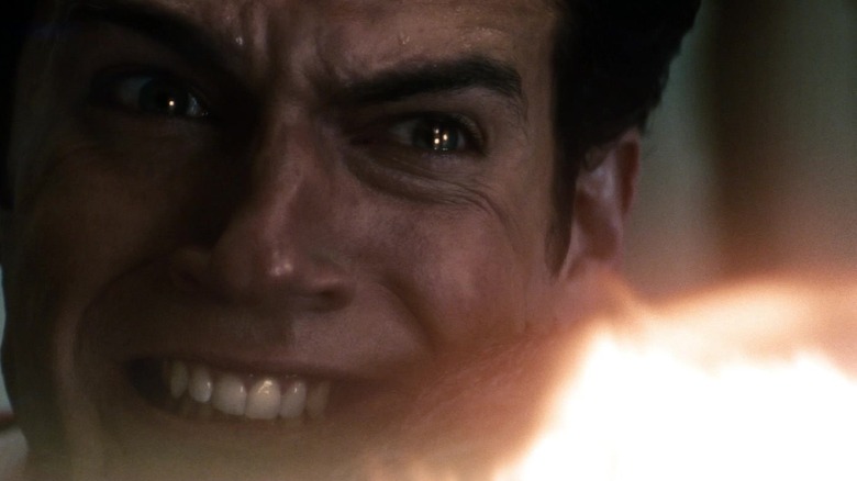 Superman stares at Zod's heat vision