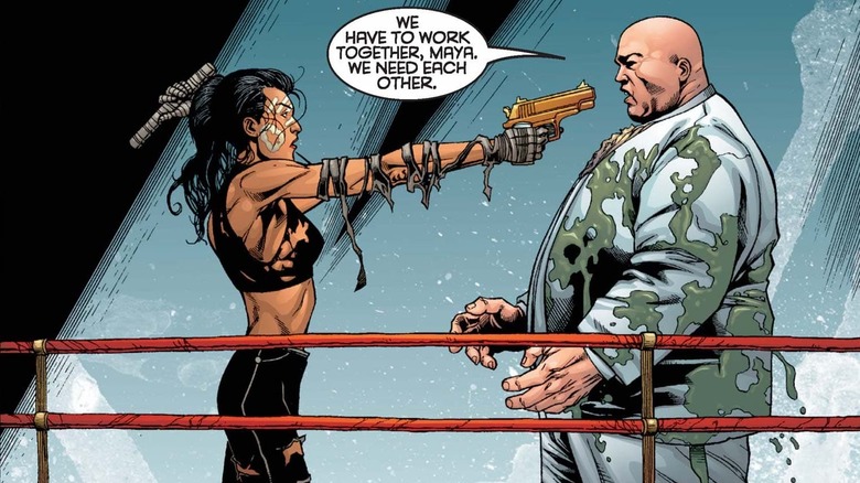 Maya confronting Kingpin in the comics