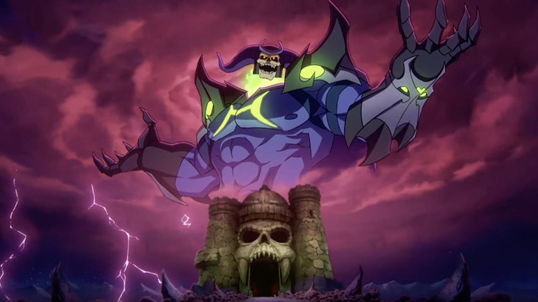 Skeletor as Master of the Universe above Castle Grayskull