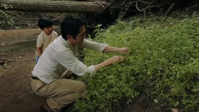 Steven Yeun and Alan Kim planting