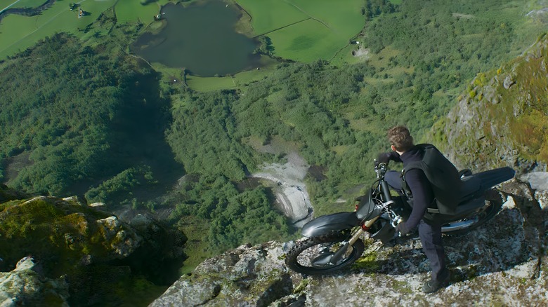 Ethan Hunt stares down a cliff