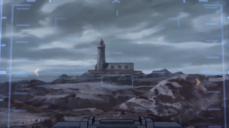 View of the lighthouse from a mobile suit cockpit