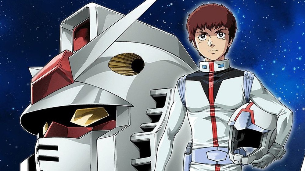 Amuro in suit with Gundam head