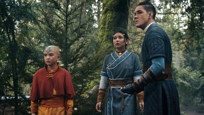 Aang, Katara, and Sokka in forest