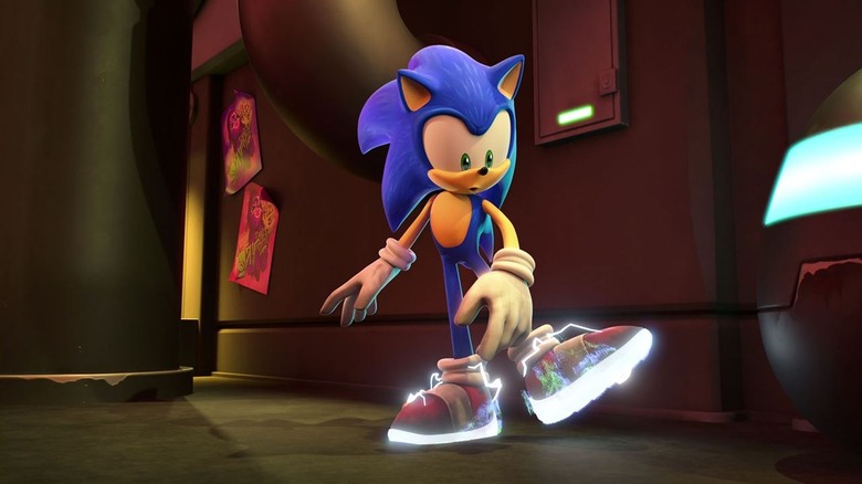 Sonic checking out his powered up shoes