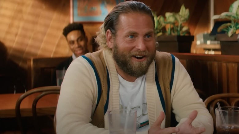 Jonah Hill talking at lunch