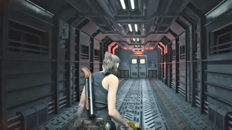 Claire Redfield on Resident Evil 2 train