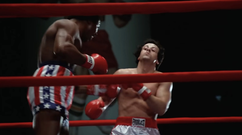 Rocky (Sylvester Stallone) and Apollo (Carl Weathers) boxing in "Rocky"