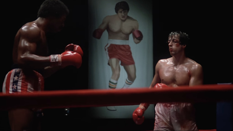 Rocky (Sylvester Stallone) and Apollo (Carl Weathers) box in "Rocky"