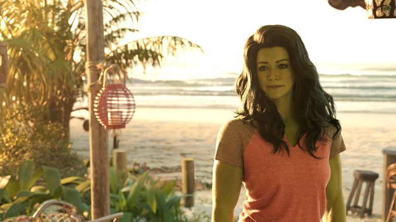 She-Hulk standing at the beach