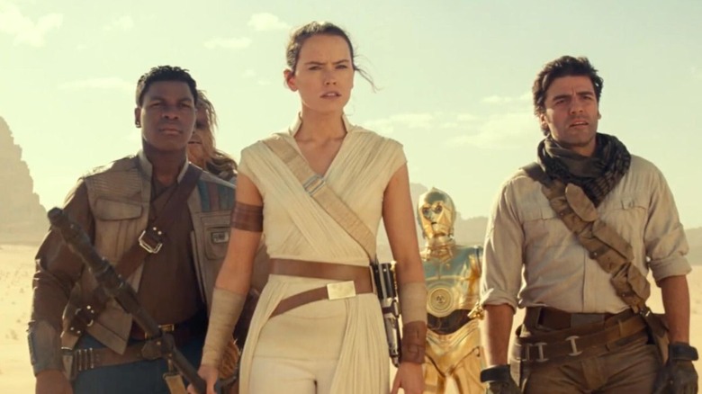 Finn, Chewbacca, Rey, C-3PO, and Poe in "Star Wars: The Rise of Skywalker"