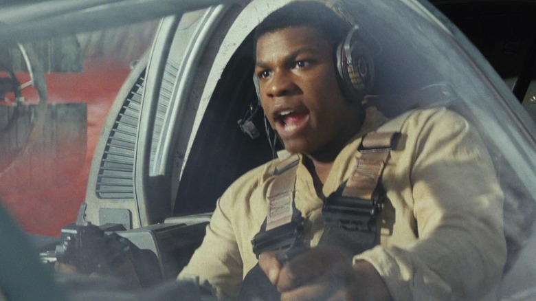 Finn (John Boyega) in a speeder in "Star Wars: The Last Jedi"