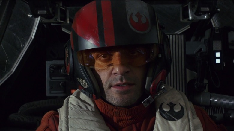 Poe Dameron (Oscar Isaac) in the cockpit of his X-Wing in "Star Wars: The Last Jedi"