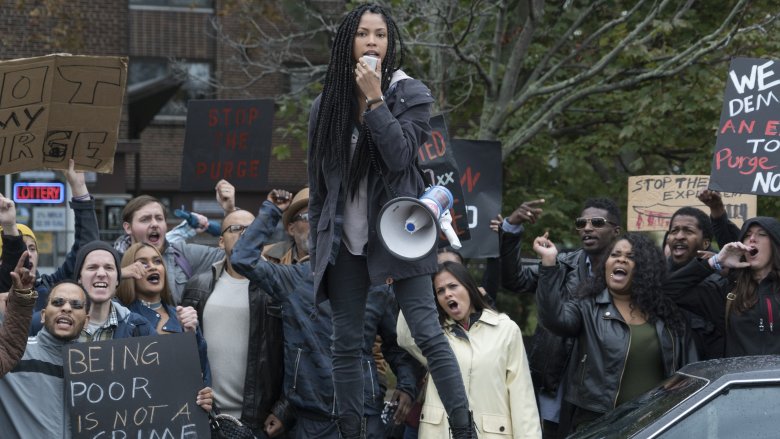 Lex Scott Davis in The First Purge protest