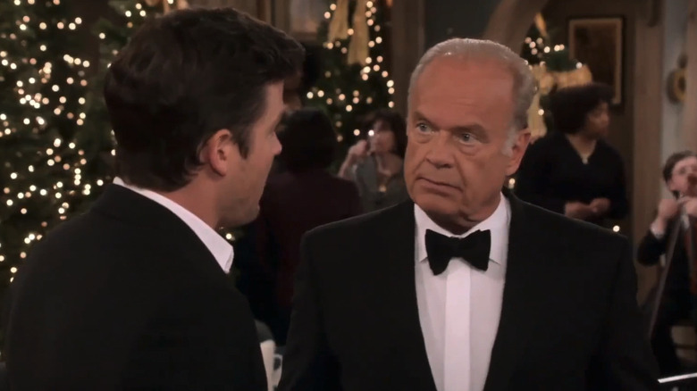 Freddy talks to Frasier at the Christmas party