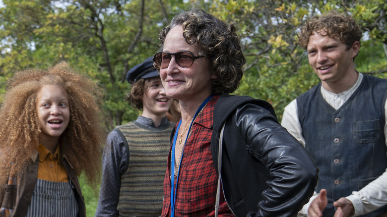 Nina Jacobson on set