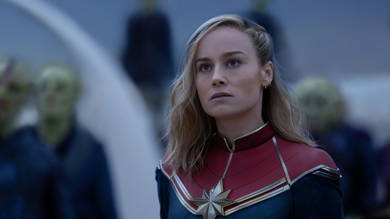 Captain Marvel looks up