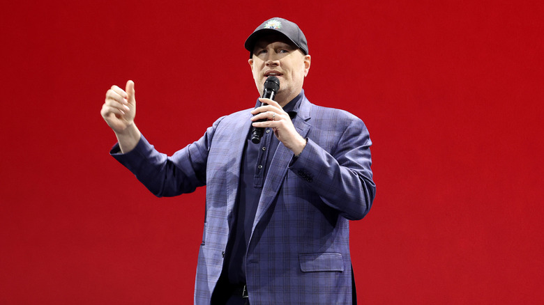 Kevin Feige speaks on stage