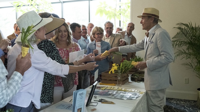 Stone giving away flowers 