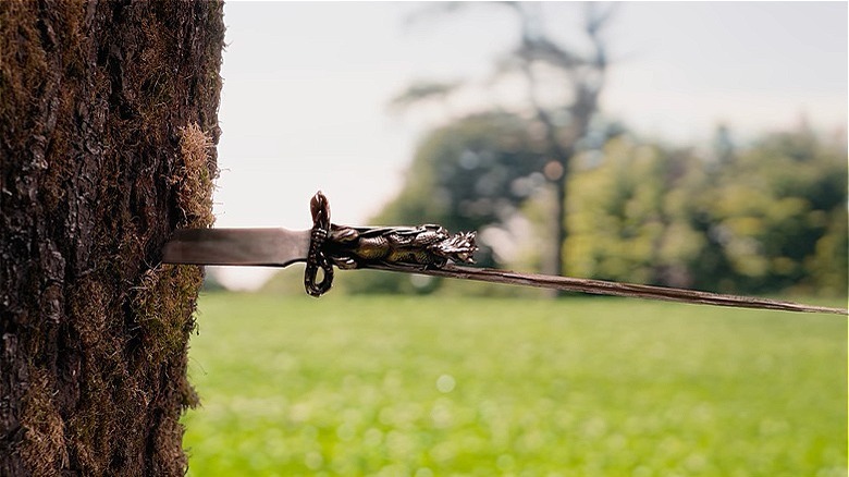 A dagger stabbed into a tree