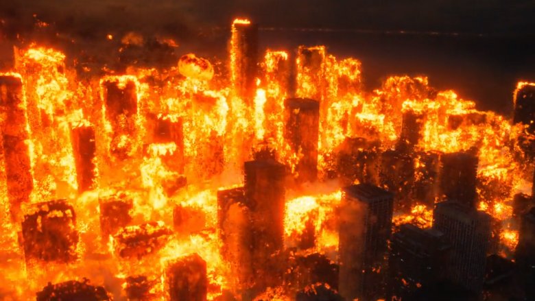 A city being consumed by fire in "The Umbrella Academy" season 1 finale