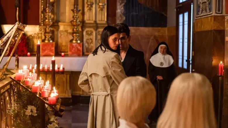 Tin, Tina, Lola, Adolfo, and nun standing in chapel