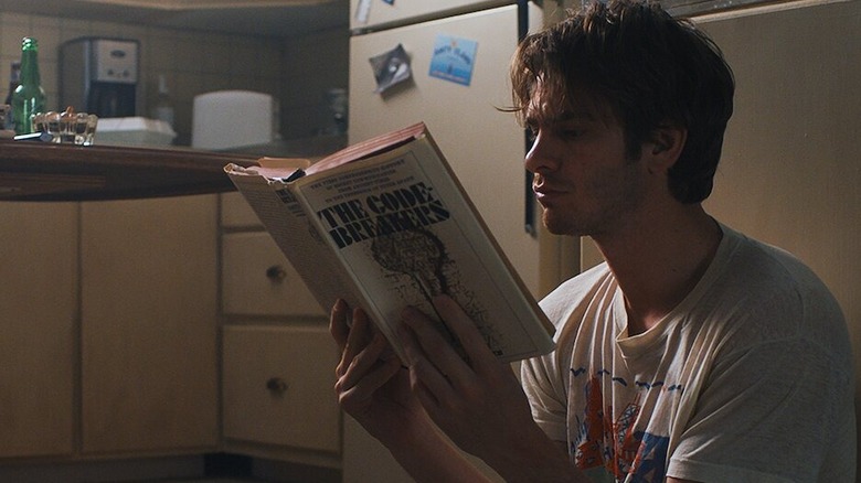 Andrew Garfield reading a book