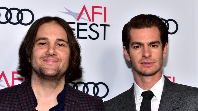 David Mitchell and Andrew Garfield at red carpet