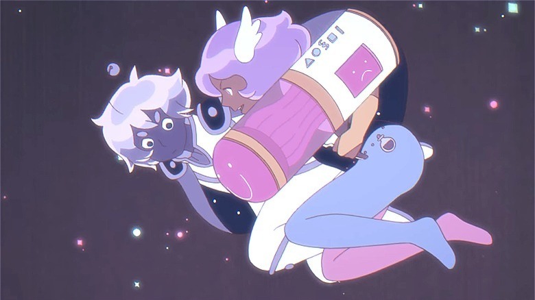 Space Outlaw and Violet in space with pink cannon