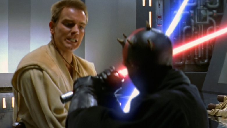 Ewan McGregor as "Obi Wan Kenobi" and "Ray Park" as Darth Maul in "Star Wars: Episode I - The Phantom Menace"