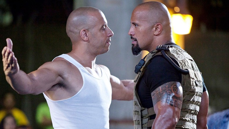 Fast and Furious Vin Diesel Dwayne Johnson square up