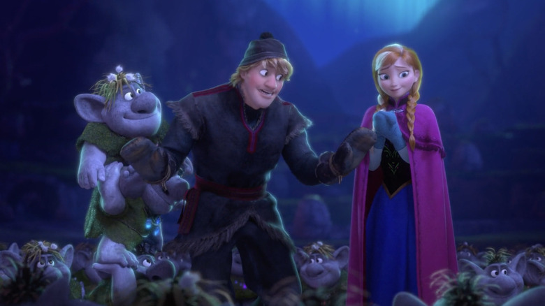 Kristoff and Anna with rock trolls