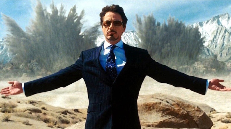 Tony Stark shows off explosions in the desert