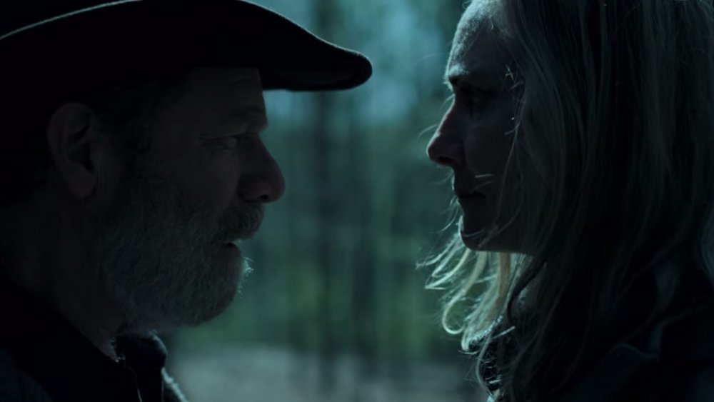 Lisa Emery as Darlene Snell says goodbye to Peter Mullan as Jacob Snell in Ozark