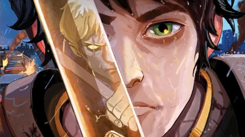 Percy Jackson draws sword