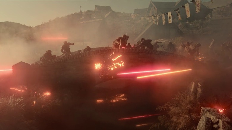 Lasers flying around battlefield