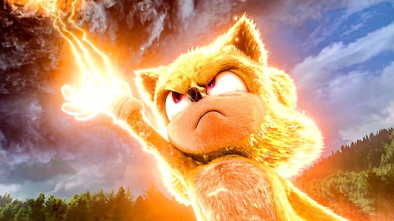 Super Sonic summons lightning from the sky in "Sonic 2" (2022)