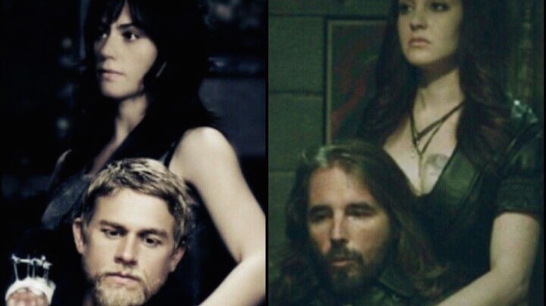 Jax and Tara posing like John and Gemma