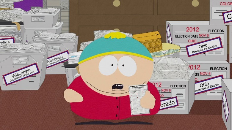 Cartman holding stolen ballots