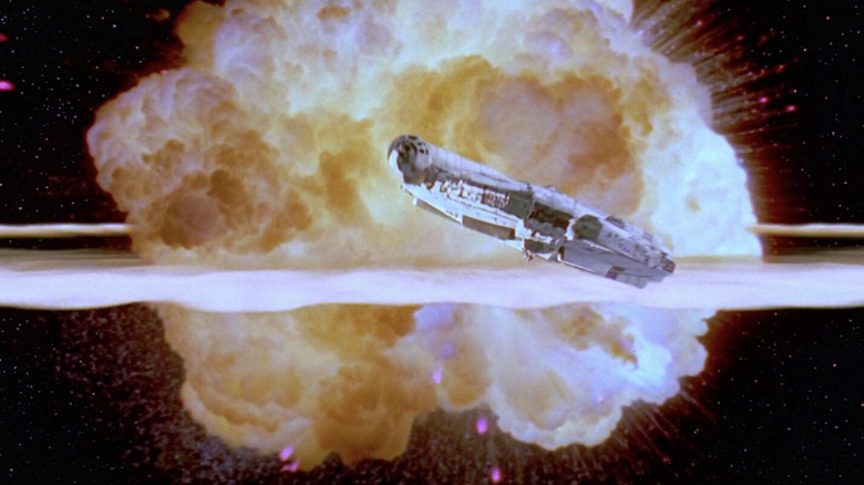 Millennium Falcon escapes exploding Death Star