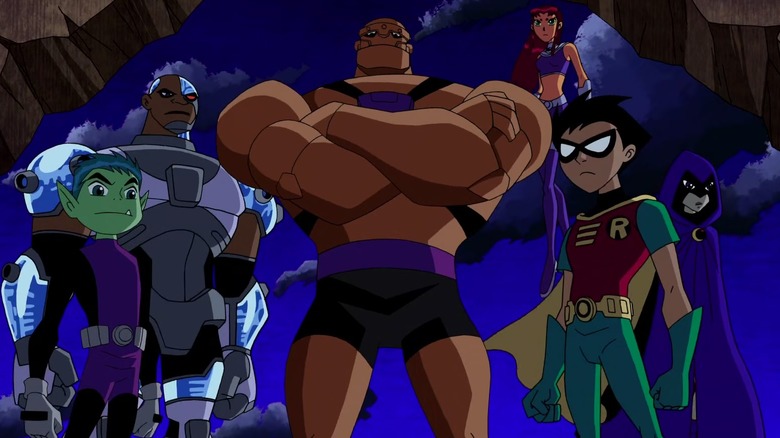 Teen Titans stand with Robot Man