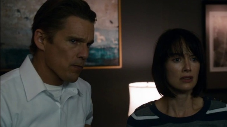 ethan hawke and lena heady looking concerned