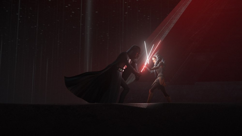 Ahsoka and Darth Vader duel in Star Wars: Rebels