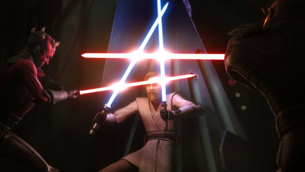 Obi-Wan Kenobi battles Darth Maul and Savage Opress in Star Wars: The Clone Wars