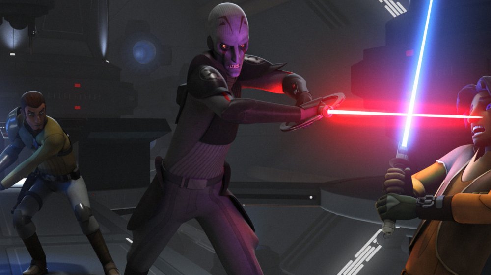 Ezra and Kanan fight the Inquisitor in Star Wars: Rebels