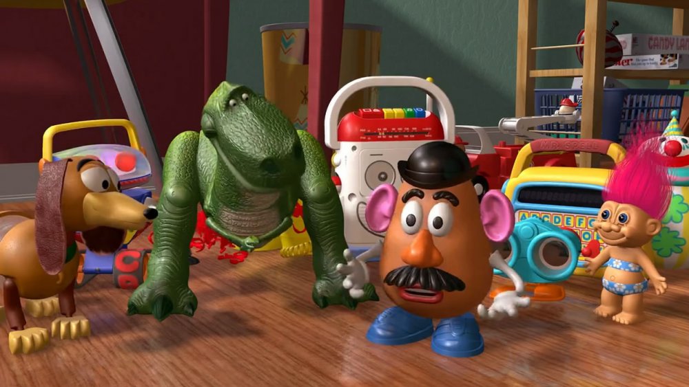 Slink, Rex, Mr. Potato Head, and Andy's other toys from Toy Story