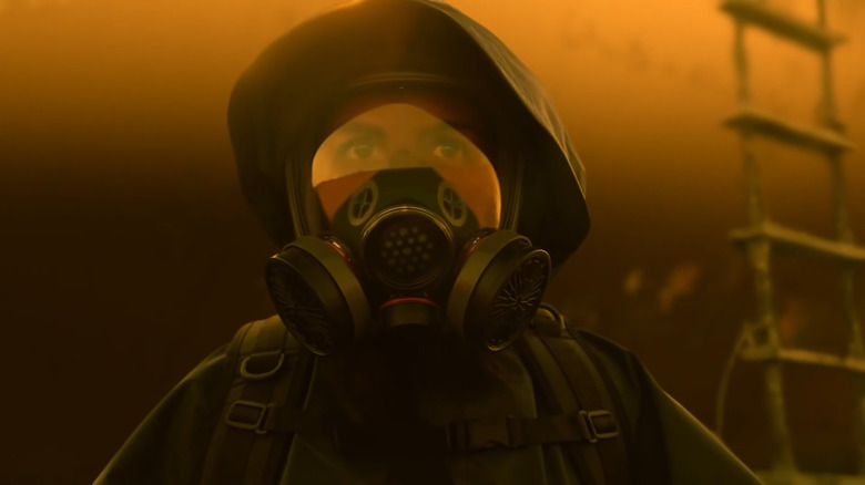 Man wearing gas mask 